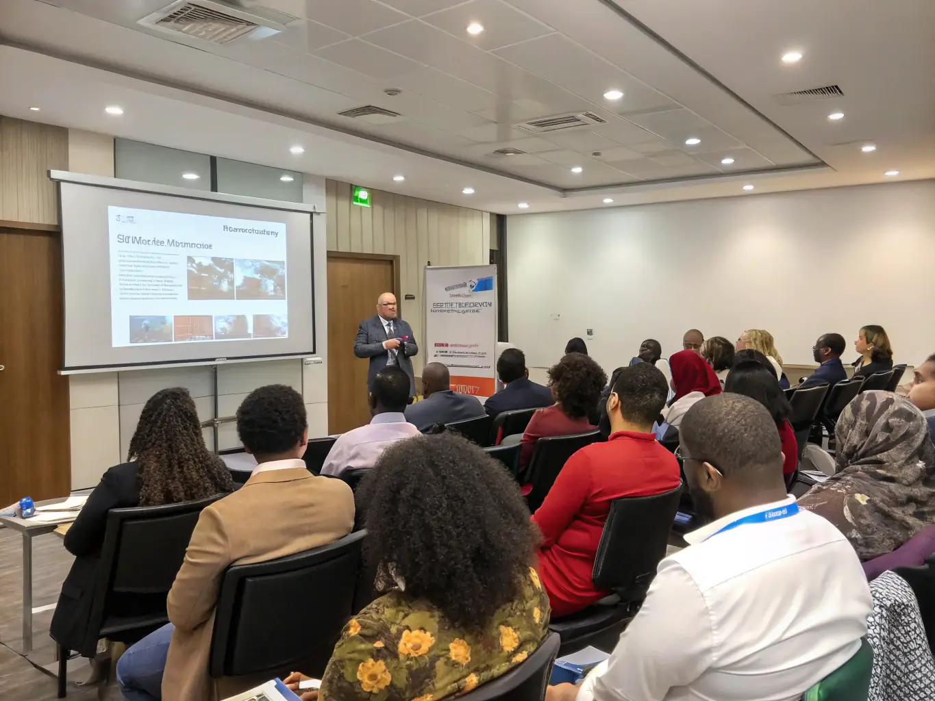 A group of people attending an educational seminar, focused on skill-building or personal development, illustrating the organization's efforts to provide educational opportunities for the community.